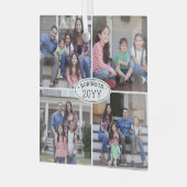 4フォトコラージュ家族の名前と年の白シンプル色 ガラスオーナメント (正面左)