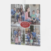 4フォトコラージュ家族の名前&年の赤と白 ガラスオーナメント (正面左)