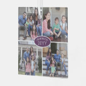 4フォトコラージュ家族の名前&年パープル&ホワイト ガラスオーナメント (正面左)