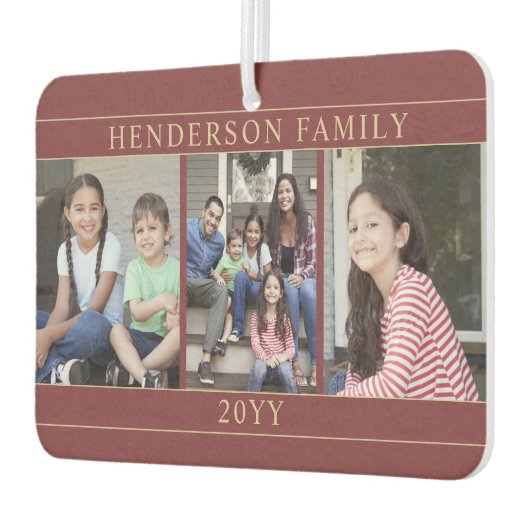 4フォトコラージュ家族の名前Burgundyと金ゴールド カーエアーフレッシュナー (左)