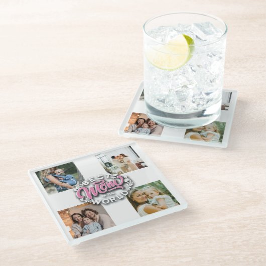 4フォトコラージュ家族の思い出の母の日 ガラスコースター (アングル)