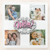 4フォトコラージュ家族の思い出の母の日 ガラスコースター (正面)