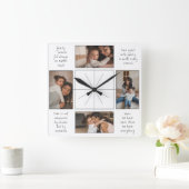 4フォトコラージュ家族の時間統合引用文 スクエア壁時計 (ホーム)