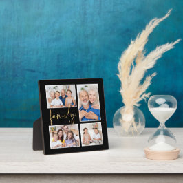 4フォトコラージュ家族金ゴールドブラック フォトプラーク