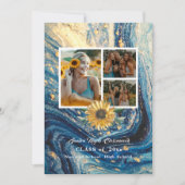 4フォトコラージュ海軍ブルーサンフラワー卒業 案内状 (正面)