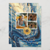 4フォトコラージュ海軍ブルーサンフラワー卒業 案内状 (正面/裏面)