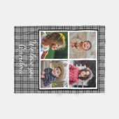 4フォトコラージュ灰色バッファロープレイドおばあちゃん フリースブランケット (正面(横))