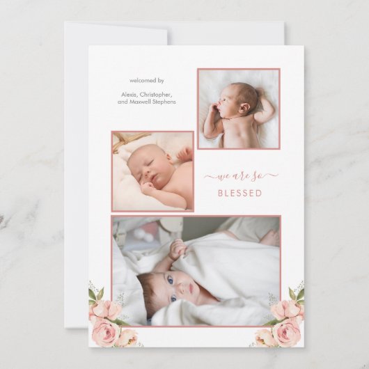 4フォトコラージュ牡丹フローラガール誕生発表 案内状 (裏面)