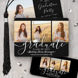 4フォトコラージュ白黒卒業パーティー 招待状