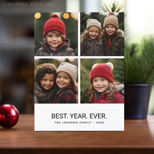 4フォトコラージュ白黒最高の – 年間 シーズンポストカード