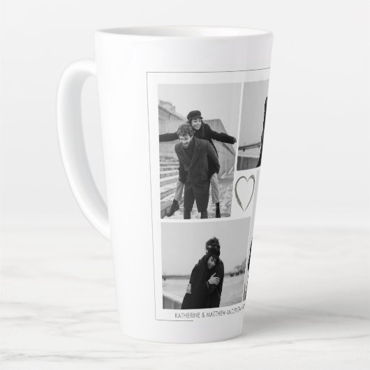 4フォトコラージュ結婚の記念日の名前と日付 カフェラテマグ (左アングル)