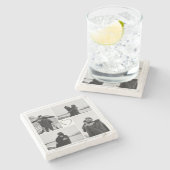 4フォトコラージュ結婚の記念日の名前と日付 ストーンコースター (横)