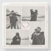 4フォトコラージュ結婚の記念日の名前と日付 ストーンコースター (正面)