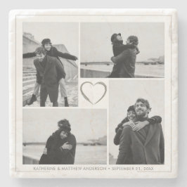 4フォトコラージュ結婚の記念日の名前と日付 ストーンコースター