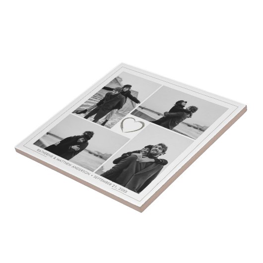 4フォトコラージュ結婚の記念日の名前と日付 タイル (側面)