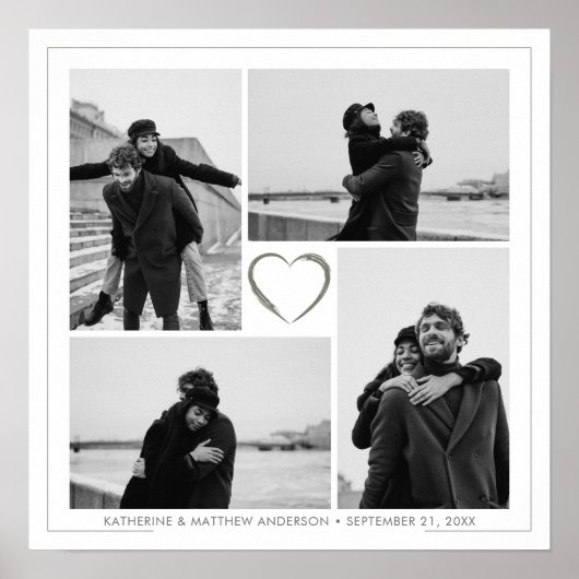 4フォトコラージュ結婚の記念日の名前と日付 ポスター (正面)