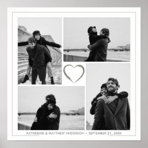 4フォトコラージュ結婚の記念日の名前と日付 ポスター