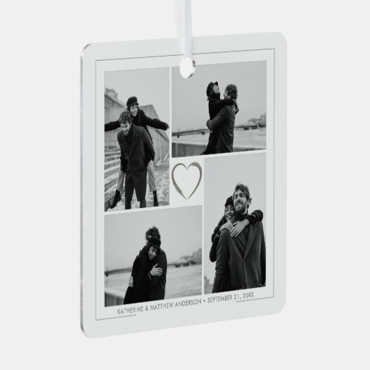4フォトコラージュ結婚の記念日の名前と日付 メタルオーナメント (正面右)