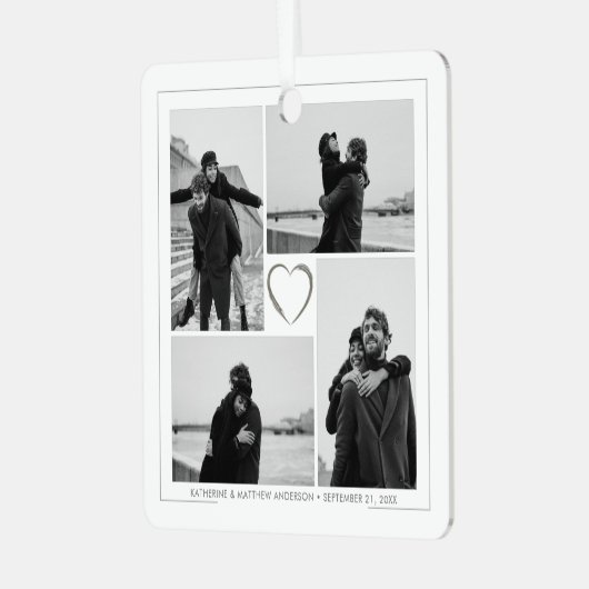 4フォトコラージュ結婚の記念日の名前と日付 メタルオーナメント (正面左)