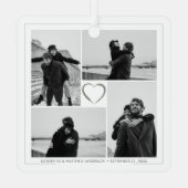 4フォトコラージュ結婚の記念日の名前と日付 メタルオーナメント (裏面)