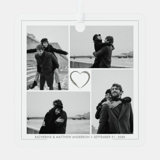 4フォトコラージュ結婚の記念日の名前と日付 メタルオーナメント (裏面)