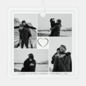 4フォトコラージュ結婚の記念日の名前と日付 メタルオーナメント (正面)