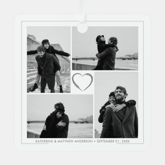 4フォトコラージュ結婚の記念日の名前と日付 メタルオーナメント (正面)