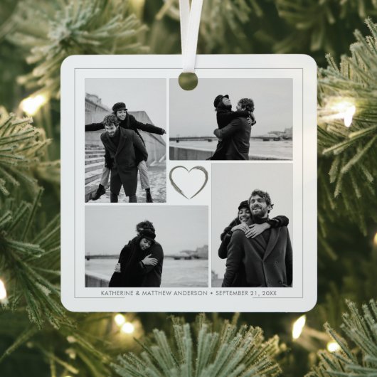 4フォトコラージュ結婚の記念日の名前と日付 メタルオーナメント (インサイチュ)
