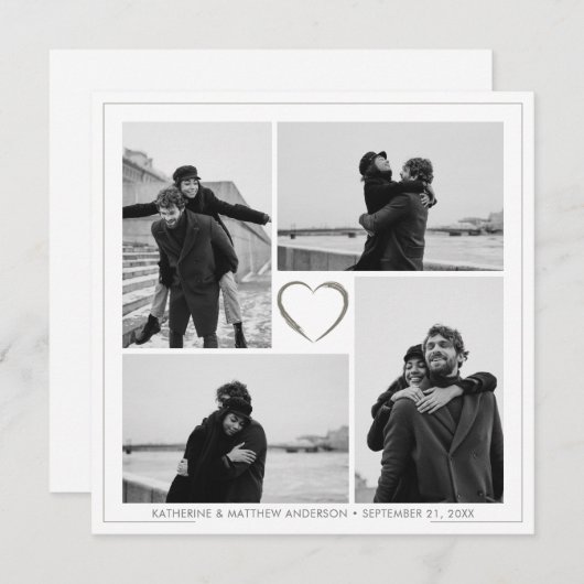 4フォトコラージュ結婚の記念日の名前と日付 招待状 (正面/裏面)