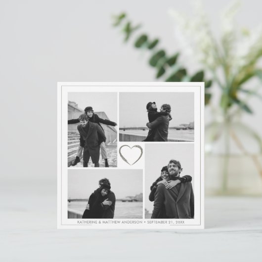 4フォトコラージュ結婚の記念日の名前と日付 招待状 (スタンド正面)