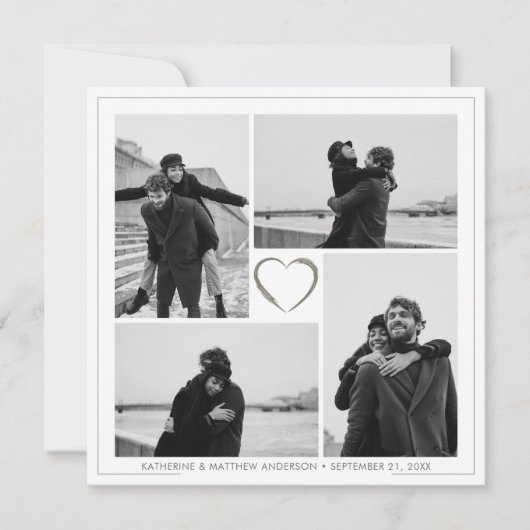 4フォトコラージュ結婚の記念日の名前と日付 招待状 (正面)