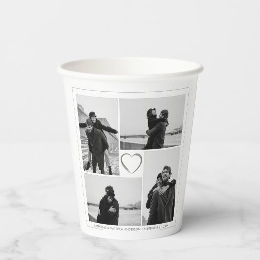 4フォトコラージュ結婚の記念日の名前と日付 紙コップ (裏面)