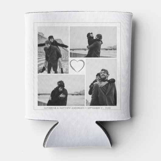 4フォトコラージュ結婚の記念日の名前と日付 缶クーラー (正面)