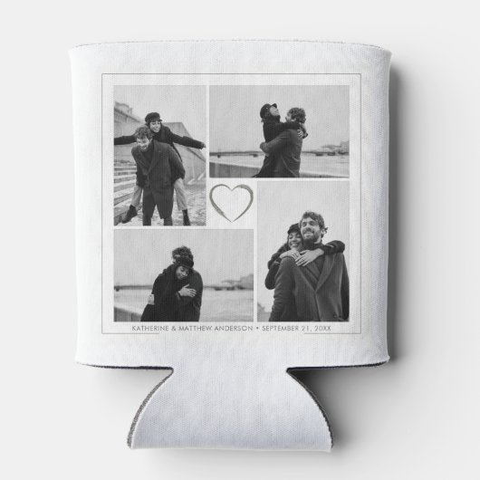 4フォトコラージュ結婚の記念日の名前と日付 缶クーラー (裏面)