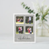 4フォトコラージュ追加ファミリ名グレー ポストカード (スタンド正面)