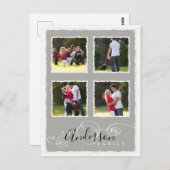 4フォトコラージュ追加ファミリ名グレー ポストカード (正面/裏面)