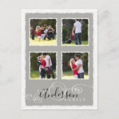 4フォトコラージュ追加ファミリ名グレー ポストカード (正面)