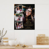 4フォトコラージュ金ゴールド卒業パーティーのサイン ポスター (キッチン)