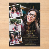 4フォトコラージュ金ゴールド卒業パーティー アクリル招待状 (正面)