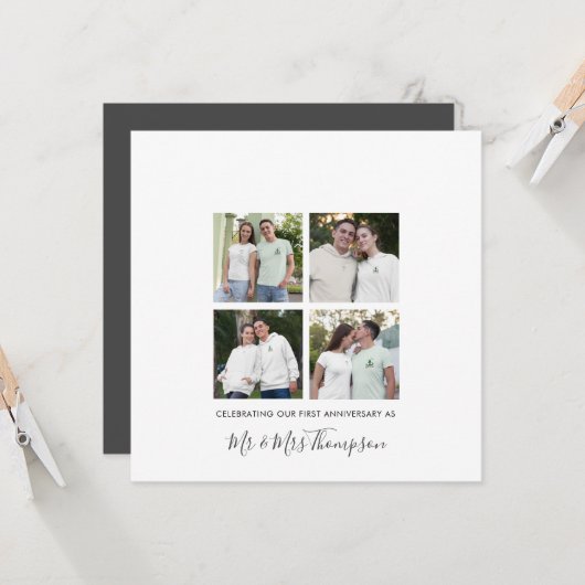 4フォトコラージュ1周年記念カスタムグレー カード (正面/裏面インサイチュ)