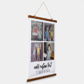 4フォトコラージュ – ファミリ文字下部 – 白 吊り下げ型タペストリー (傾斜あり)
