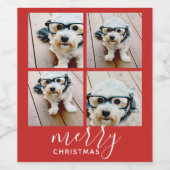 4フォトコラージュ – メリーモダンクリスマスレッド ワインラベル (シングルラベル)