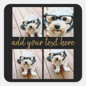 4フォトコラージュ – モダン金ゴールドスクリプト文字 スクエアシール (正面)