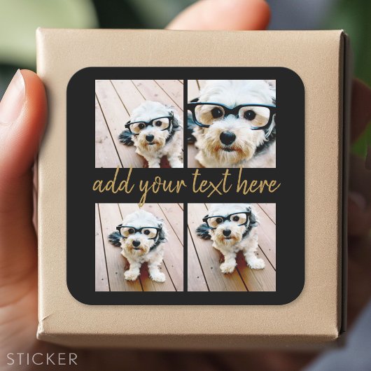 4フォトコラージュ – モダン金ゴールドスクリプト文字 スクエアシール