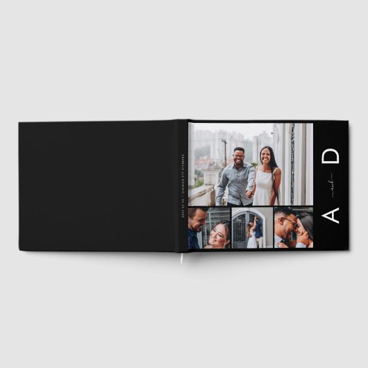 4フォトコラージュ&モノグラムエレガントブラック結婚ズ ゲストブック (全面)