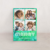 4フォトコラージュ – レトロメリー- Tie-Dyeティール(緑がかった色) シーズンカード