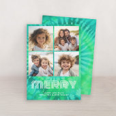 4フォトコラージュ – レトロメリー- Tie-Dyeティール(緑がかった色) シーズンカード