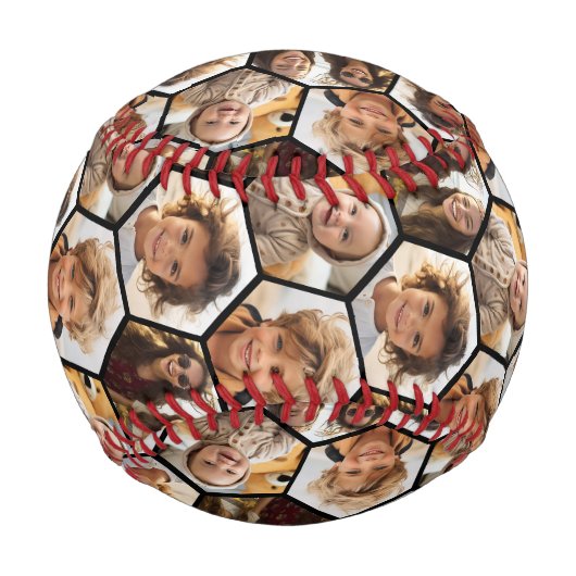 4フォトコラージュ – 六角ファンキーハニカム模様 野球ボール (正面)