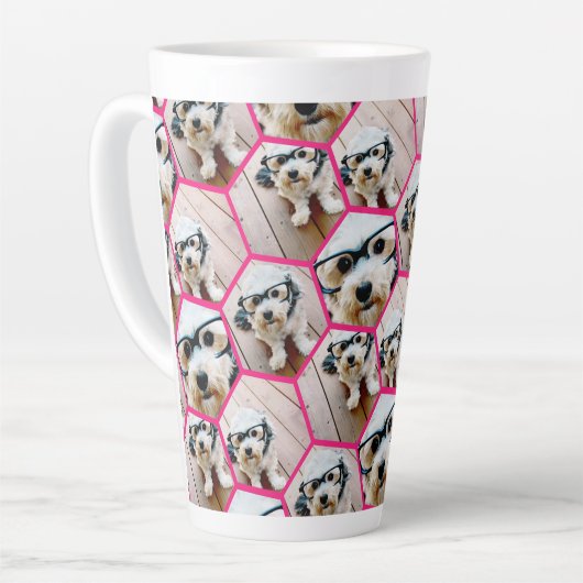 4フォトコラージュ – 六角ファンキー模様 カフェラテマグ (左アングル)