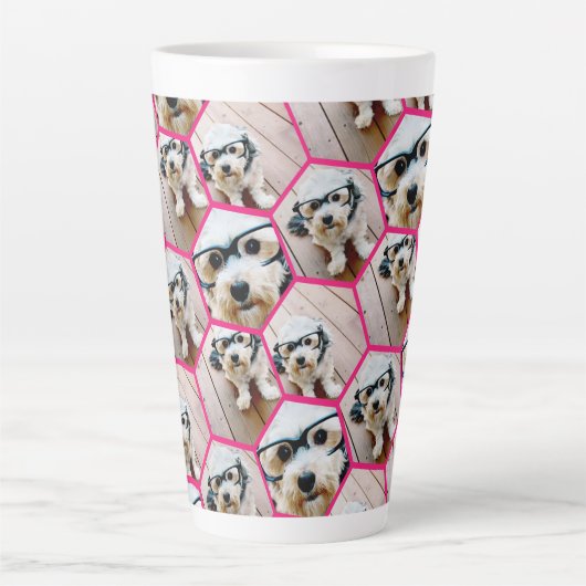 4フォトコラージュ – 六角ファンキー模様 カフェラテマグ (正面)